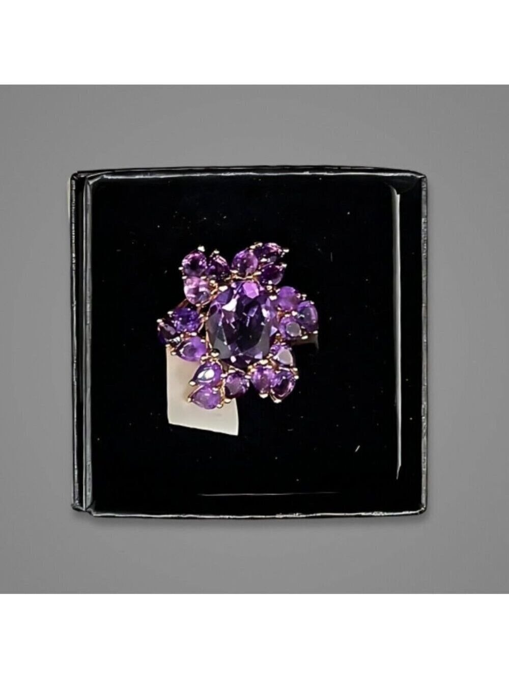 Amethyst Ring Oval Pear Cut 14K Rose Gold Sterling Silver Purple/Pink W 6 NWT - Picture 12 of 17
